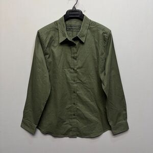 Androgynous Fox Women Button Down Shirt Top Size XL X-Large Olive Green D106 -9